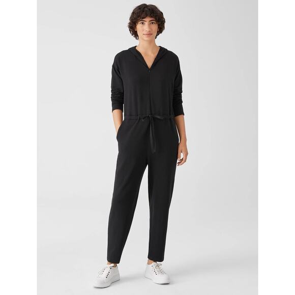 Eileen Fisher • Cozy Brushed Terry Hug Hooded Jumpsuit size XS - Picture 1 of 9